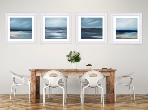 Collection of 4 seascape paintings of Berneray Karlyn MArshall Artist Helensburgh Art Hub photoraphed by Life in Focus Portraits photography independent artists Argyll & Bute