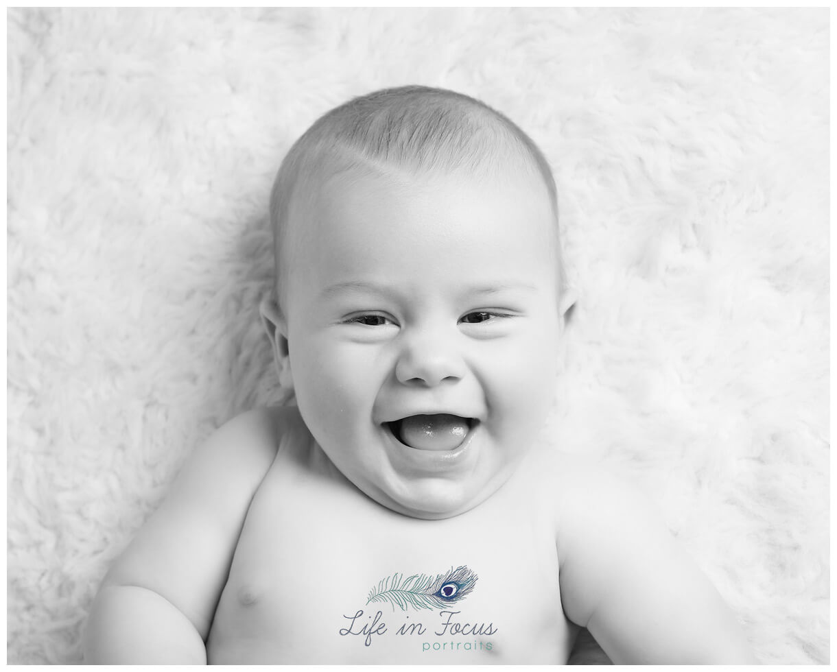 baby boy giggling tummy time photo session Life in Focus Portraits studio baby photographer Rhu Helensburgh