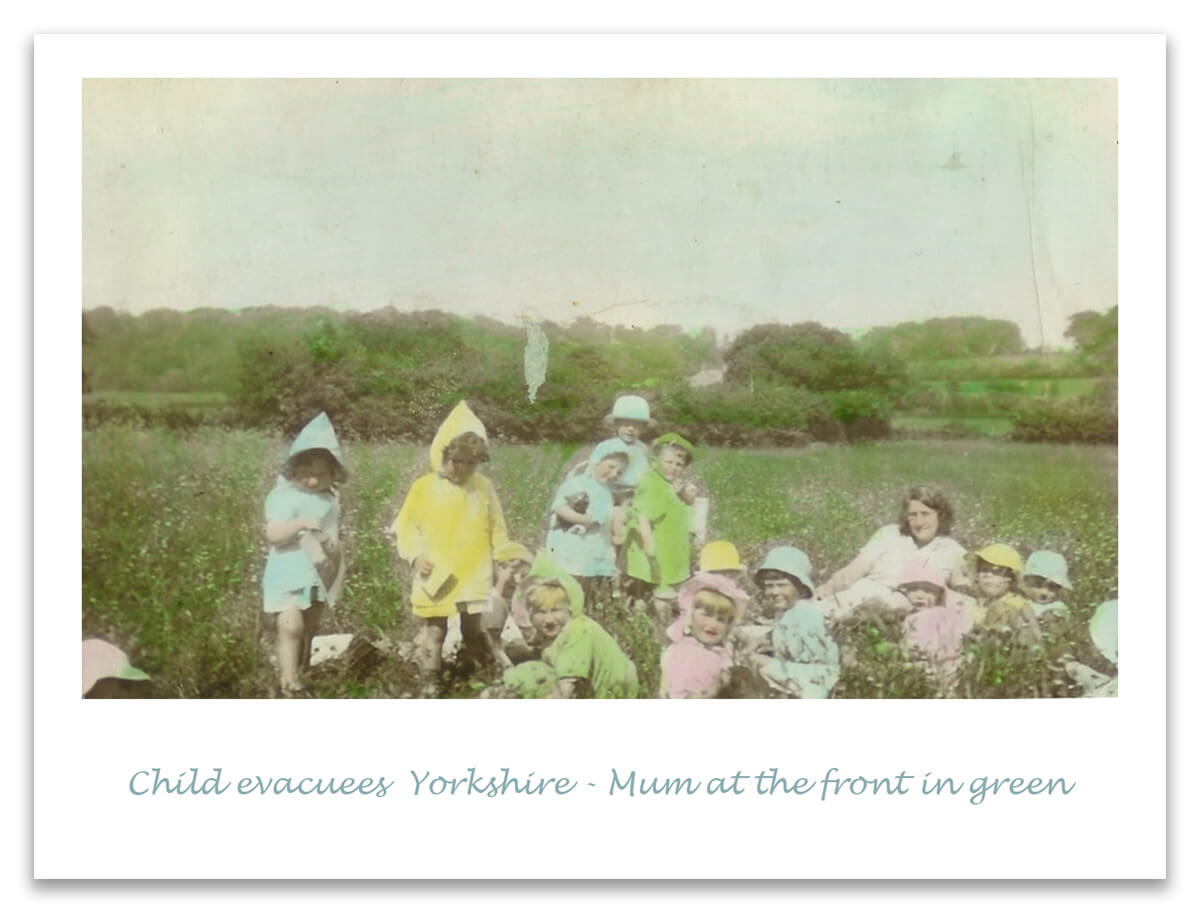 Coloured photo of children evacuated in yourkshire during world war 2