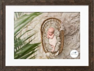 Newborn baby photo on digital background in basket Life in Focus Portraits Newborn baby photographer Rhu Helensburgh Cardross