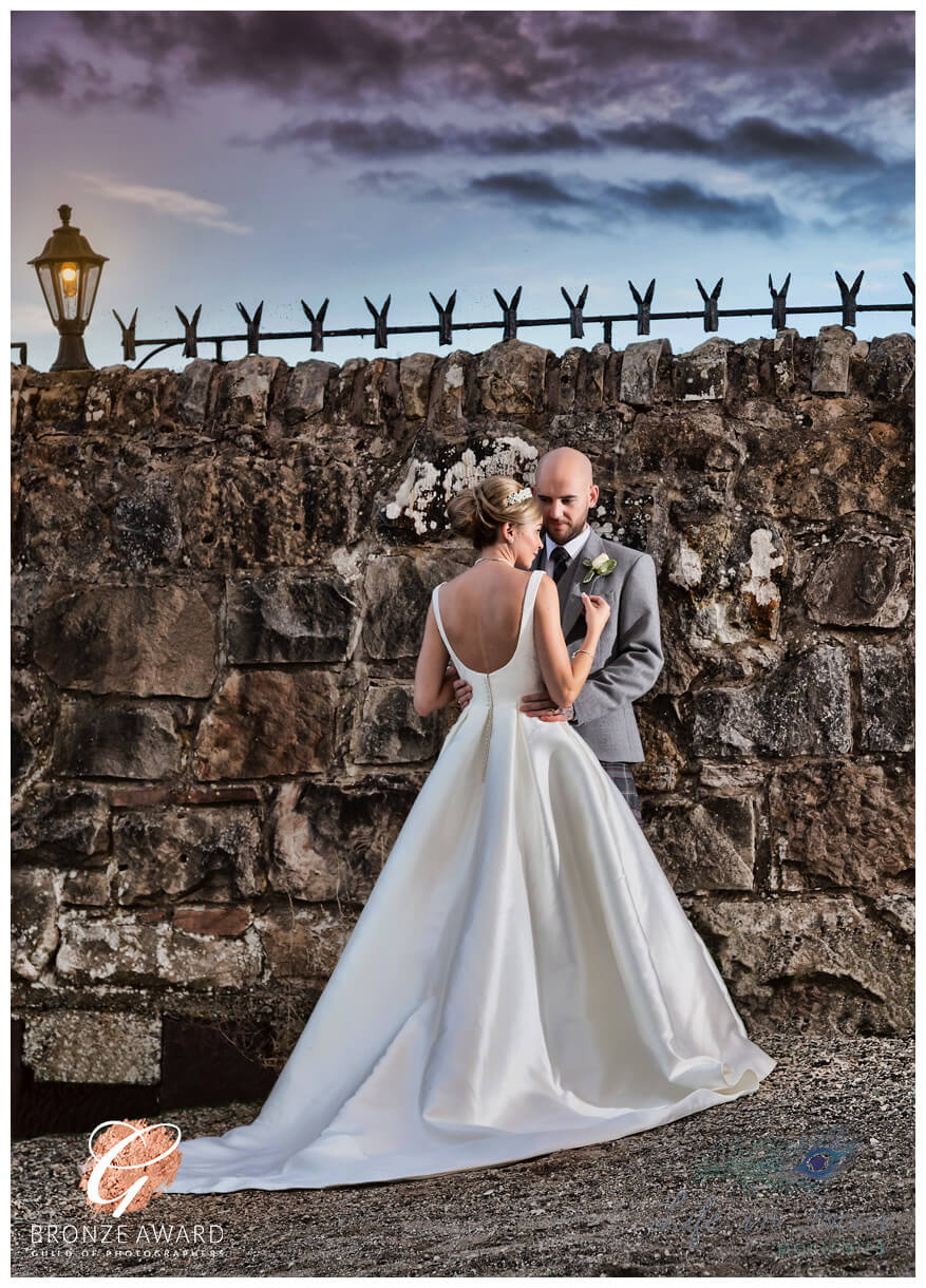 Wedding couple at Duck Bay Hotel Life in Focus Portraits award winning wedding photography elopement Loch Lomond