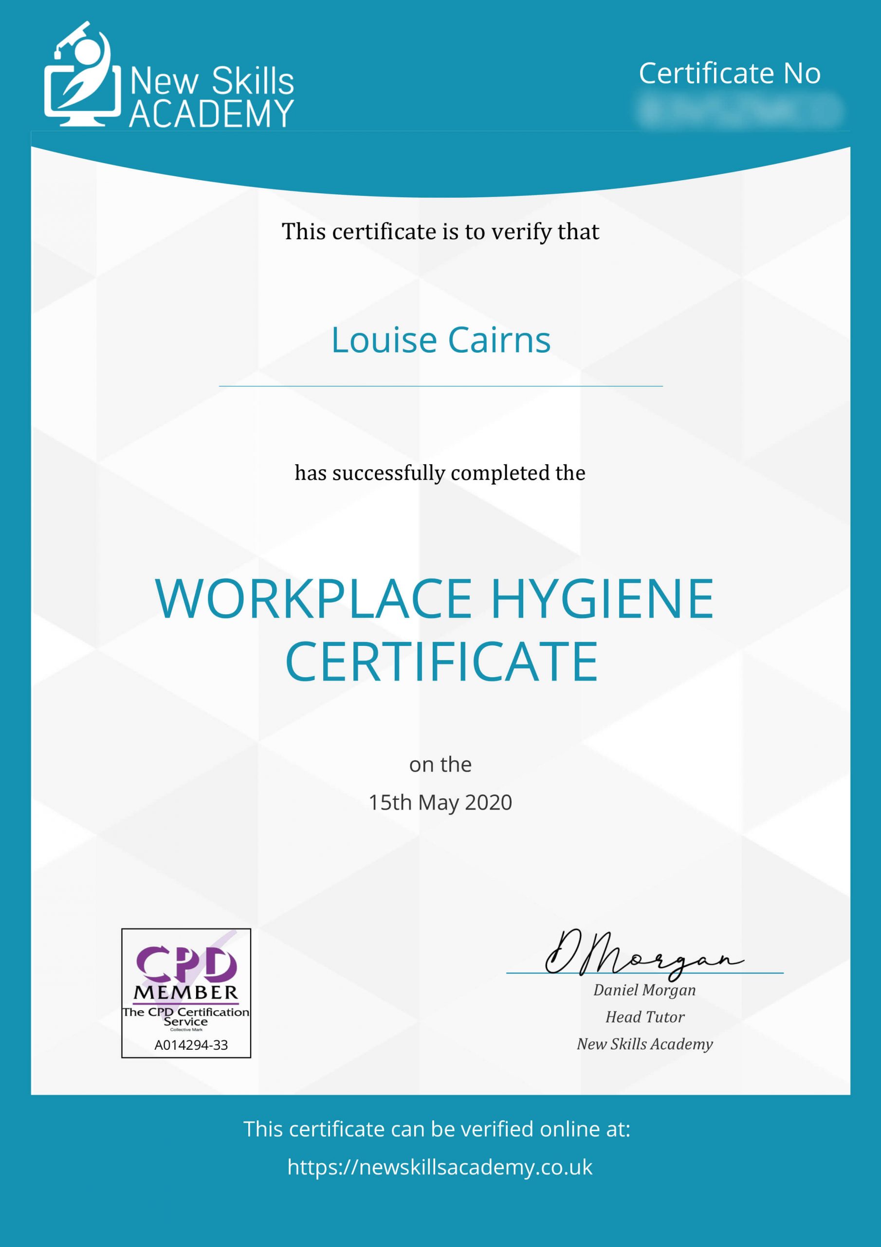 Workplace Hygiene Certificate Life in Focus Portraits safe newborn photographer Helensburgh