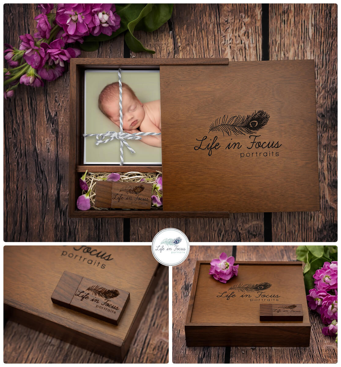 photo of walnut slide top box with USB and prints Life in Focus Portraits digital collection Newborn baby photographer Rhu Helensburgh product photos walnut slide top box with USB and prints Life in Focus Portraits digital collection Newborn baby photographer Rhu Helensburgh