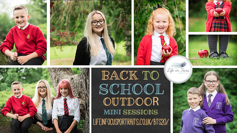 collage of outdoor photos of children in school uniform back to school photos Life in Focus Portraits school photography Rhu Helensburgh