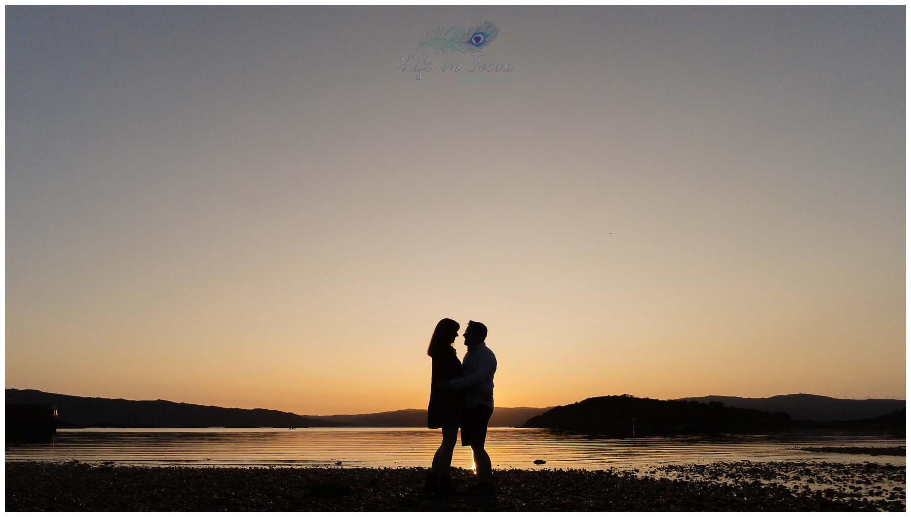 silhouette photo of newly married couple at sunset seashore Argyll and Bute