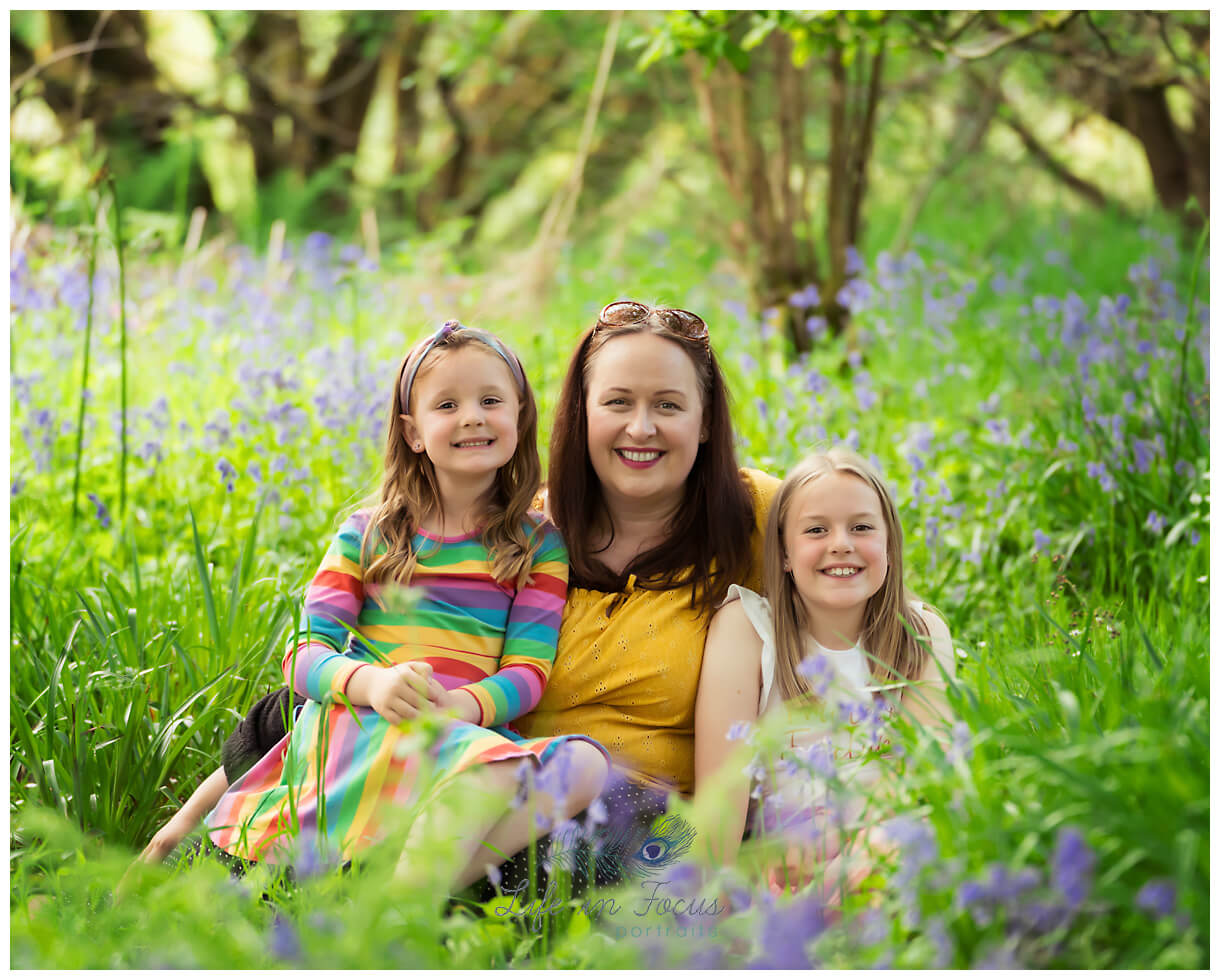photo of Mum and Daughters in Bluebell Woods Rhu